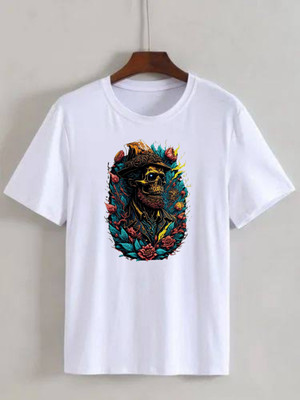ALL IN ONE Printed Men Round Neck White T-Shirt