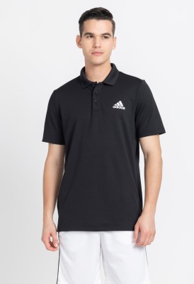 ADIDAS Printed Men Polo Neck Black T-Shirt