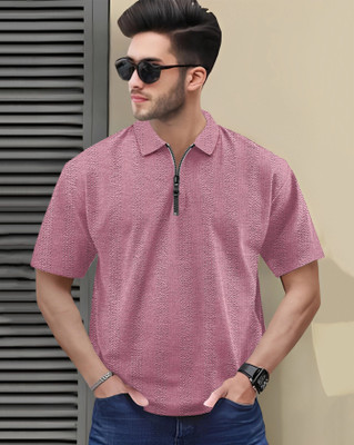 AUSK Checkered Men Polo Neck Purple T-Shirt