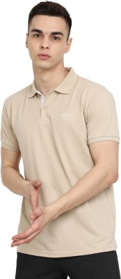 V-MART Solid Men Polo Neck Beige T-Shirt
