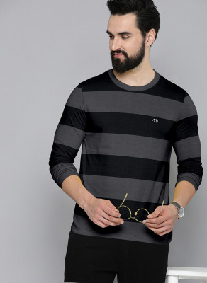 Triptee Striped Men Round Neck Black, Grey T-Shirt