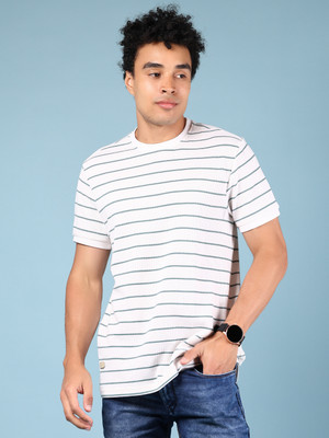 V-MART Striped Men Round Neck Green T-Shirt