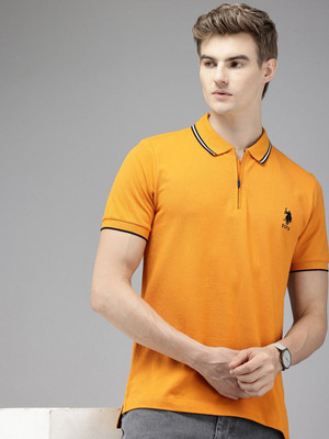 U.S. POLO ASSN. Striped Men Polo Neck Yellow T-Shirt