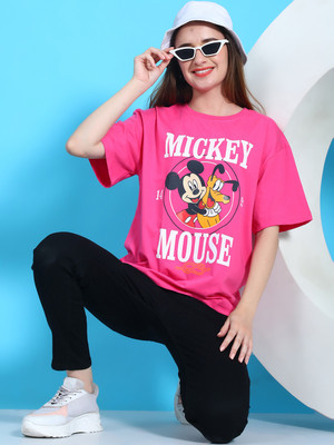 DreamBe Cartoon Women Round Neck Pink T-Shirt