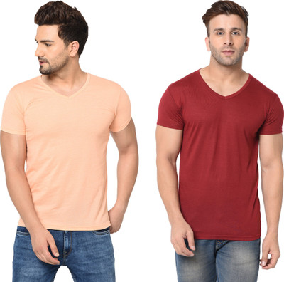 Tresna Trendy Solid Men V Neck Multicolor T-Shirt