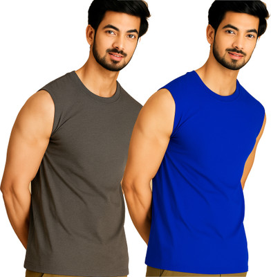 Moordale Solid Men Round Neck Grey, Dark Blue T-Shirt