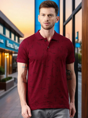 Kryptic Printed Men Polo Neck Red T-Shirt