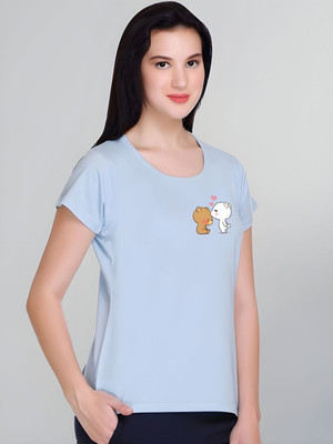 SZN Graphic Print Women Round Neck Light Blue T-Shirt