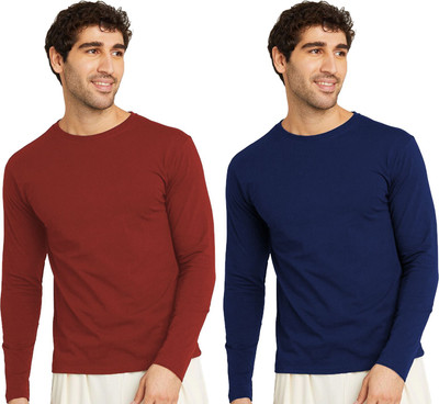 OrrganicChics Solid Men Round Neck Dark Blue, Maroon T-Shirt