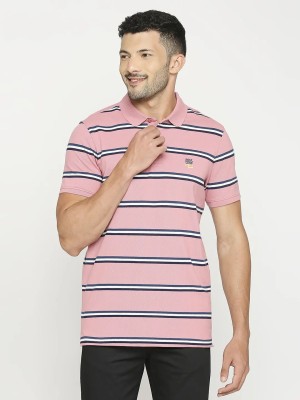 Spykar Striped Men Polo Neck Pink T-Shirt