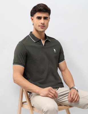 U.S. POLO ASSN. Solid Men Polo Neck Green T-Shirt