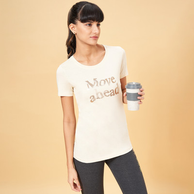 Ajile By Pantaloons Printed Women Round Neck White T-Shirt