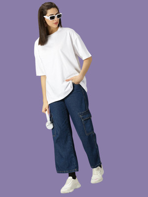 DOGMAN Solid Women Round Neck White T-Shirt