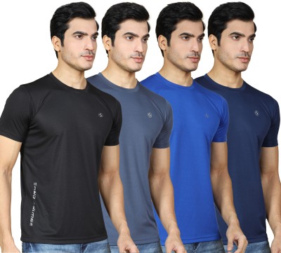 SUPERSQUAD Solid Men Round Neck Black, Grey, Navy Blue, Blue T-Shirt