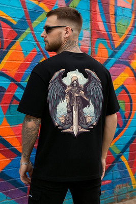 RIVONN Printed, Graphic Print Men Round Neck Black T-Shirt