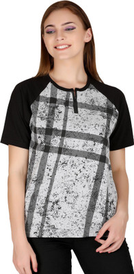 SHAUN Self Design Women Round Neck Grey T-Shirt