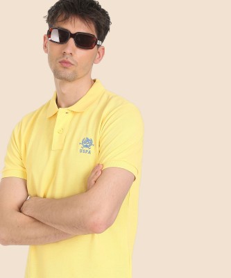 U.S. POLO ASSN. Solid Men Polo Neck Yellow T-Shirt