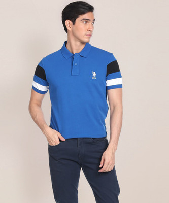 U.S. POLO ASSN. Colorblock Men Polo Neck Blue T-Shirt