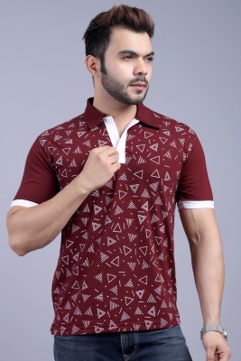 SCUBA Printed Men Polo Neck Maroon T-Shirt