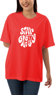 HouseOfCommon Graphic Print Women Round Neck Red T-Shirt