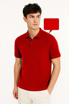Philia Fab Solid Men Polo Neck Red T-Shirt