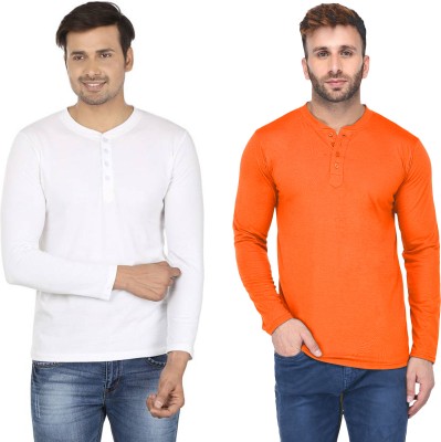 PHINSTAR Solid Men Henley Neck Orange, Yellow T-Shirt