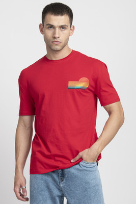 KISSOSS Printed Men Round Neck Red T-Shirt