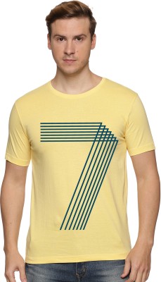 ADRO Striped Men Round Neck Yellow T-Shirt