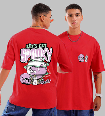 ALONE EAGLE Graphic Print Men Round Neck Red T-Shirt
