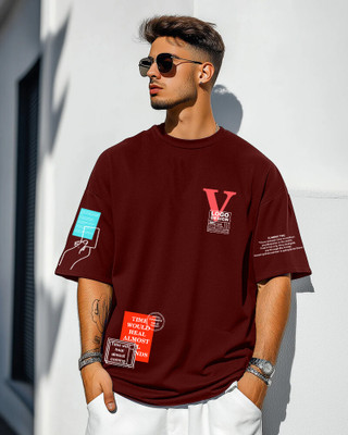 FastColors Printed Men Round Neck Reversible Maroon T-Shirt