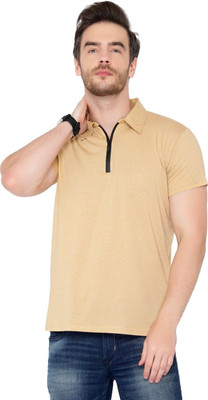 JB Jangoboy Solid Men Polo Neck Beige T-Shirt