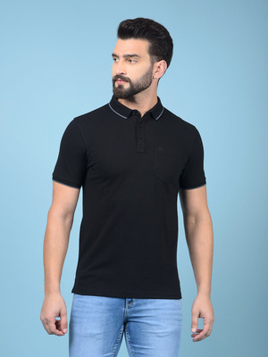 CRIMSOUNE CLUB Solid Men Polo Neck Black T-Shirt