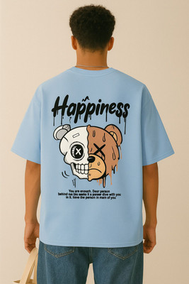 Madilyn Printed Men Round Neck Light Blue T-Shirt