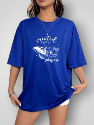 Stylicity Printed Women Round Neck Blue T-Shirt