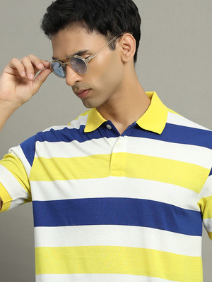 GETGOLF Striped Men Polo Neck Yellow T-Shirt