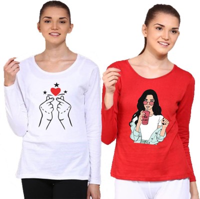 AFCollection Printed, Graphic Print Women Round Neck White, Red T-Shirt