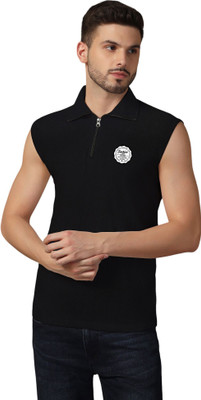 tfurnish Printed Men Polo Neck Black T-Shirt