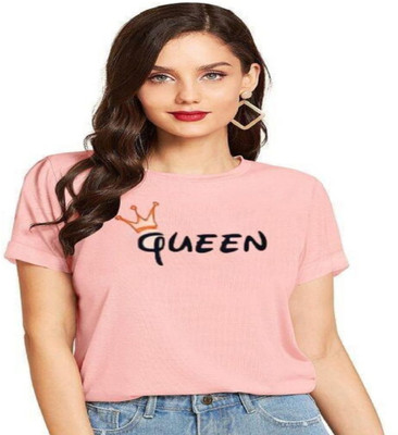 TARSHI Printed, Typography Women Round Neck Pink T-Shirt