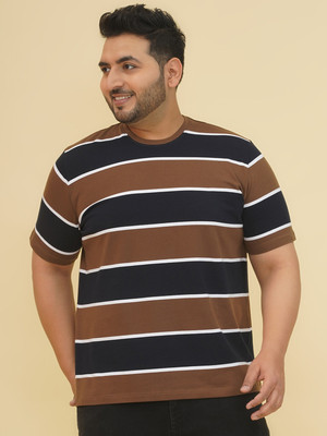 JOHN PRIDE Striped Men Round Neck Navy Blue T-Shirt