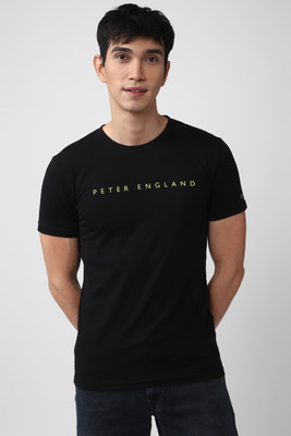 PETER ENGLAND Solid Men Round Neck Black T-Shirt
