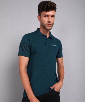 METRONAUT Solid Men Polo Neck Dark Green T-Shirt
