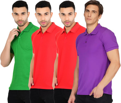 KEOTI Solid Men Polo Neck Multicolor T-Shirt