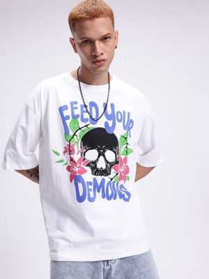 Kook N Keech Striped Men Round Neck White T-Shirt