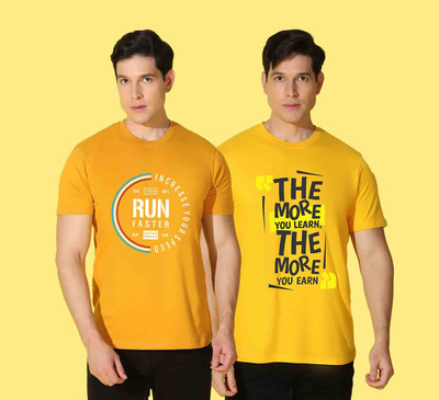 WOOSTRO Graphic Print Men Round Neck Yellow T-Shirt