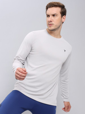 TECHNOSPORT Solid Men Round Neck Grey T-Shirt