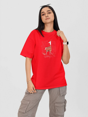 Moda Rapido Printed Women Round Neck Red T-Shirt