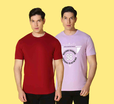 WOOSTRO Printed, Solid Men Round Neck Multicolor T-Shirt