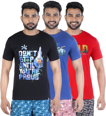 COLORS by Rupa Frontline Printed Men Round Neck Black, Dark Blue, Red T-Shirt