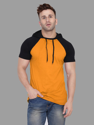 BEYOU FASHION Colorblock Men Hooded Neck Gold, Black T-Shirt