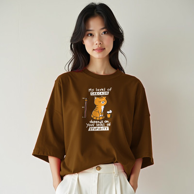 INFIRAX Printed Women Round Neck Brown T-Shirt
